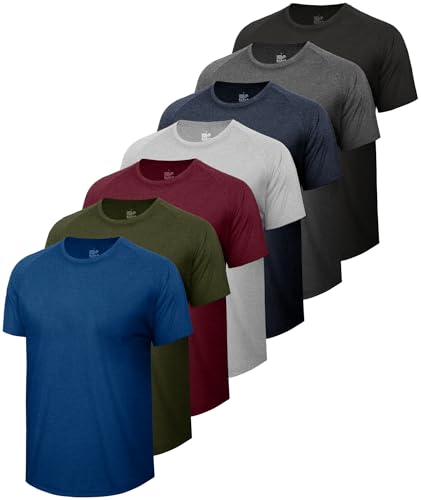 BOOJO 7 Pack Workout Shirts for Men - Quick Dry Moisture Wicking T-Shirts Short Sleeve Tees for Gym Running Athletic Sport