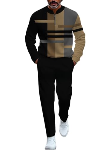 TOVPAO Men's casual sports long sleeved jogging suit two-piece jacket and pants set