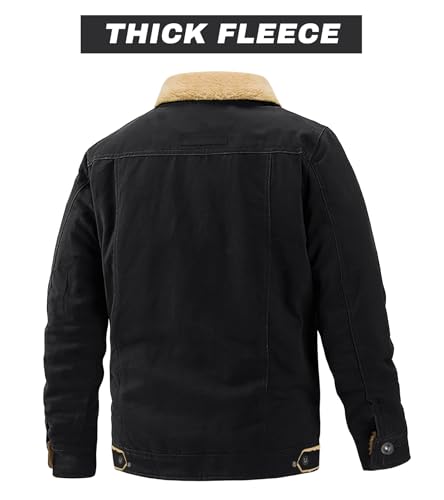 EKLENTSON Men's Winter Jacket Thick Thermal Cotton Warm Fleece Lined Coat Trucker Lapel Work Cargo Jackets for Men