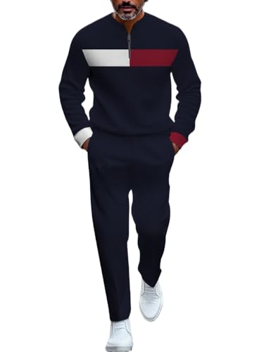 TOVPAO Men's casual sports long sleeved jogging suit two-piece jacket and pants set