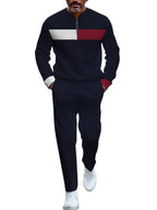 TOVPAO Men's casual sports long sleeved jogging suit two-piece jacket and pants set