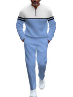 TOVPAO Men's casual sports long sleeved jogging suit two-piece jacket and pants set