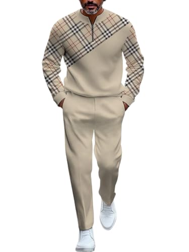 TOVPAO Men's casual sports long sleeved jogging suit two-piece jacket and pants set