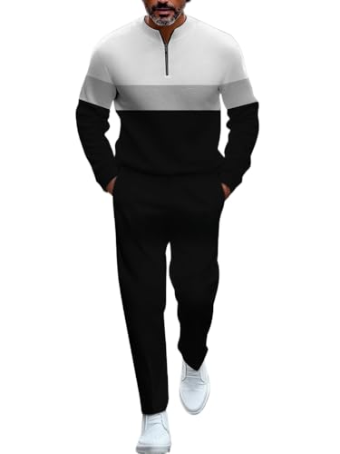 TOVPAO Men's casual sports long sleeved jogging suit two-piece jacket and pants set
