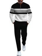TOVPAO Men's casual sports long sleeved jogging suit two-piece jacket and pants set