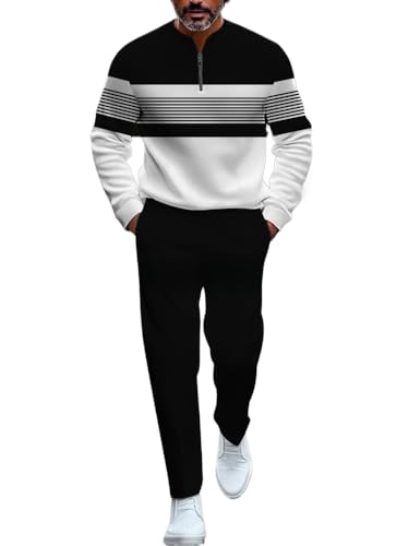 TOVPAO Men's casual sports long sleeved jogging suit two-piece jacket and pants set