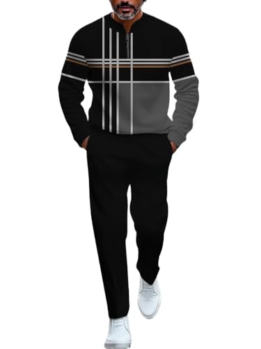 TOVPAO Men's casual sports long sleeved jogging suit two-piece jacket and pants set