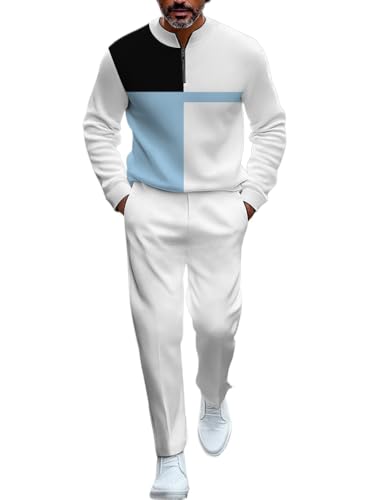 TOVPAO Men's casual sports long sleeved jogging suit two-piece jacket and pants set
