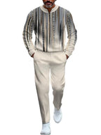 TOVPAO Men's casual sports long sleeved jogging suit two-piece jacket and pants set