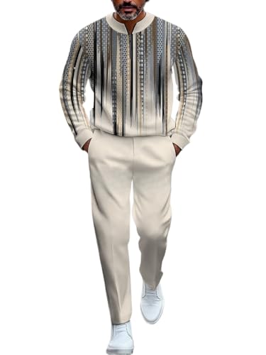 TOVPAO Men's casual sports long sleeved jogging suit two-piece jacket and pants set