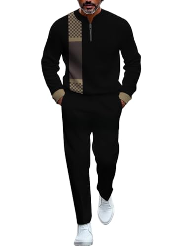 TOVPAO Men's casual sports long sleeved jogging suit two-piece jacket and pants set