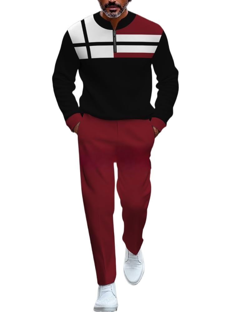 TOVPAO Men's casual sports long sleeved jogging suit two-piece jacket and pants set