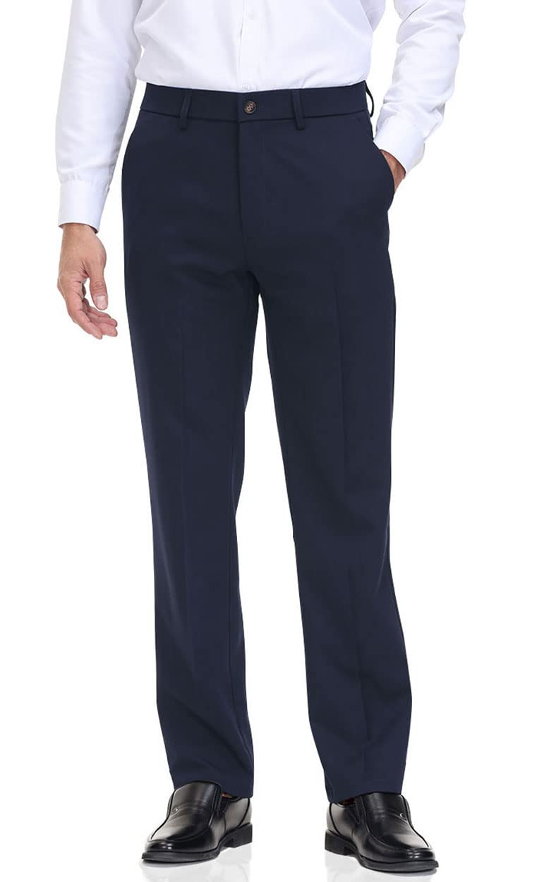 Soojun Men's Classic Fit Flex Waist Flat Front Dress Pant
