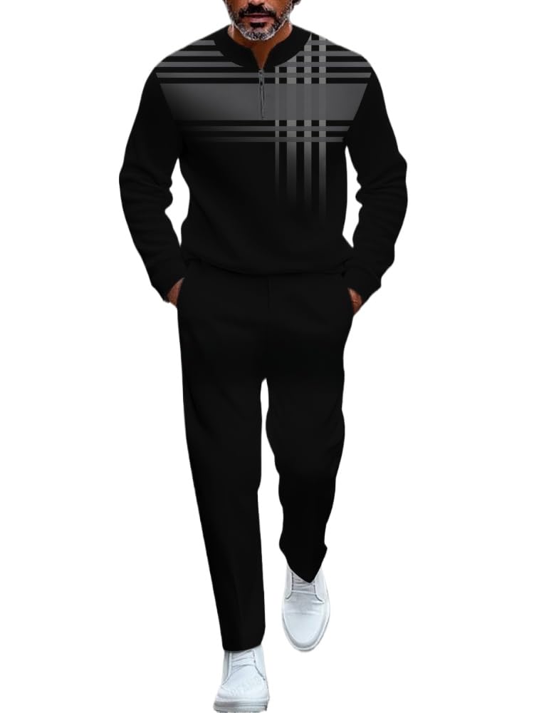 TOVPAO Men's casual sports long sleeved jogging suit two-piece jacket and pants set