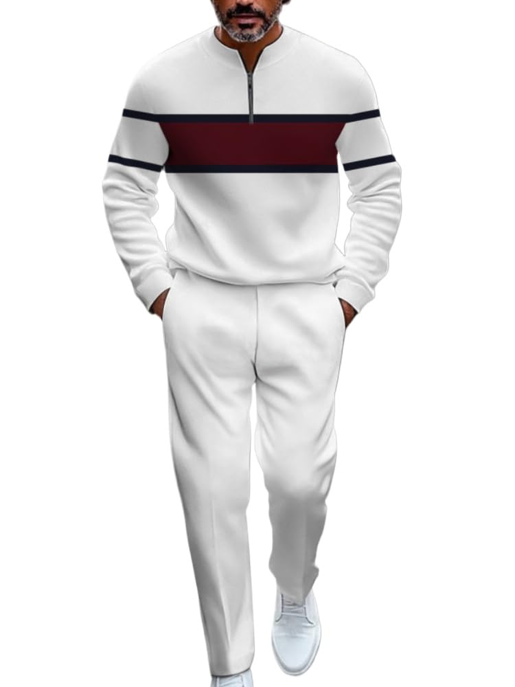 TOVPAO Men's casual sports long sleeved jogging suit two-piece jacket and pants set