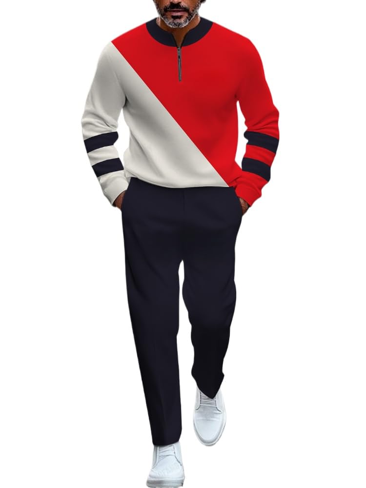 TOVPAO Men's casual sports long sleeved jogging suit two-piece jacket and pants set