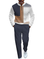 TOVPAO Men's casual sports long sleeved jogging suit two-piece jacket and pants set