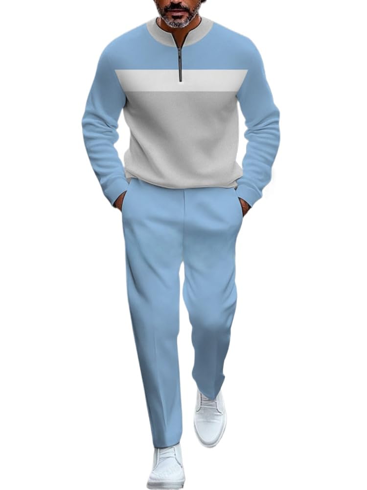 TOVPAO Men's casual sports long sleeved jogging suit two-piece jacket and pants set