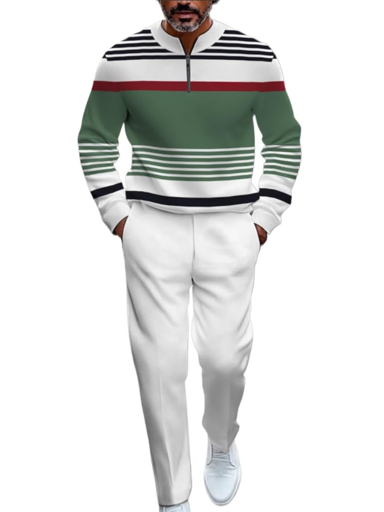 TOVPAO Men's casual sports long sleeved jogging suit two-piece jacket and pants set