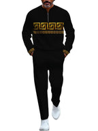 TOVPAO Men's casual sports long sleeved jogging suit two-piece jacket and pants set