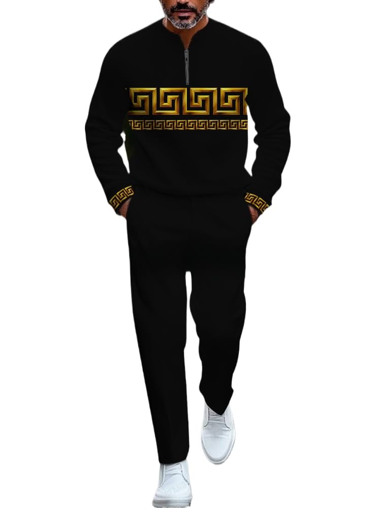 TOVPAO Men's casual sports long sleeved jogging suit two-piece jacket and pants set