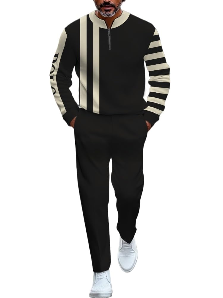 TOVPAO Men's casual sports long sleeved jogging suit two-piece jacket and pants set