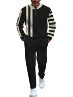 TOVPAO Men's casual sports long sleeved jogging suit two-piece jacket and pants set