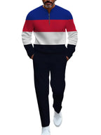 TOVPAO Men's casual sports long sleeved jogging suit two-piece jacket and pants set