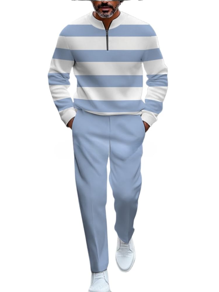 TOVPAO Men's casual sports long sleeved jogging suit two-piece jacket and pants set