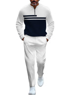 TOVPAO Men's casual sports long sleeved jogging suit two-piece jacket and pants set