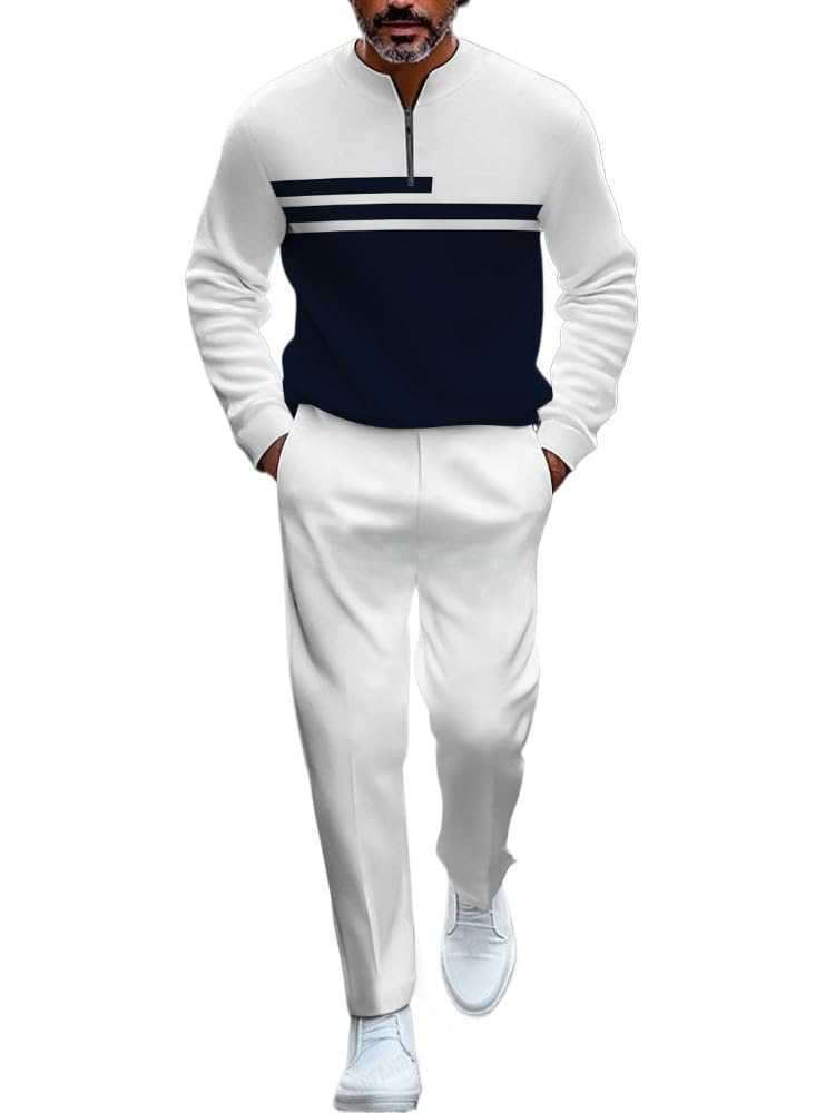 TOVPAO Men's casual sports long sleeved jogging suit two-piece jacket and pants set
