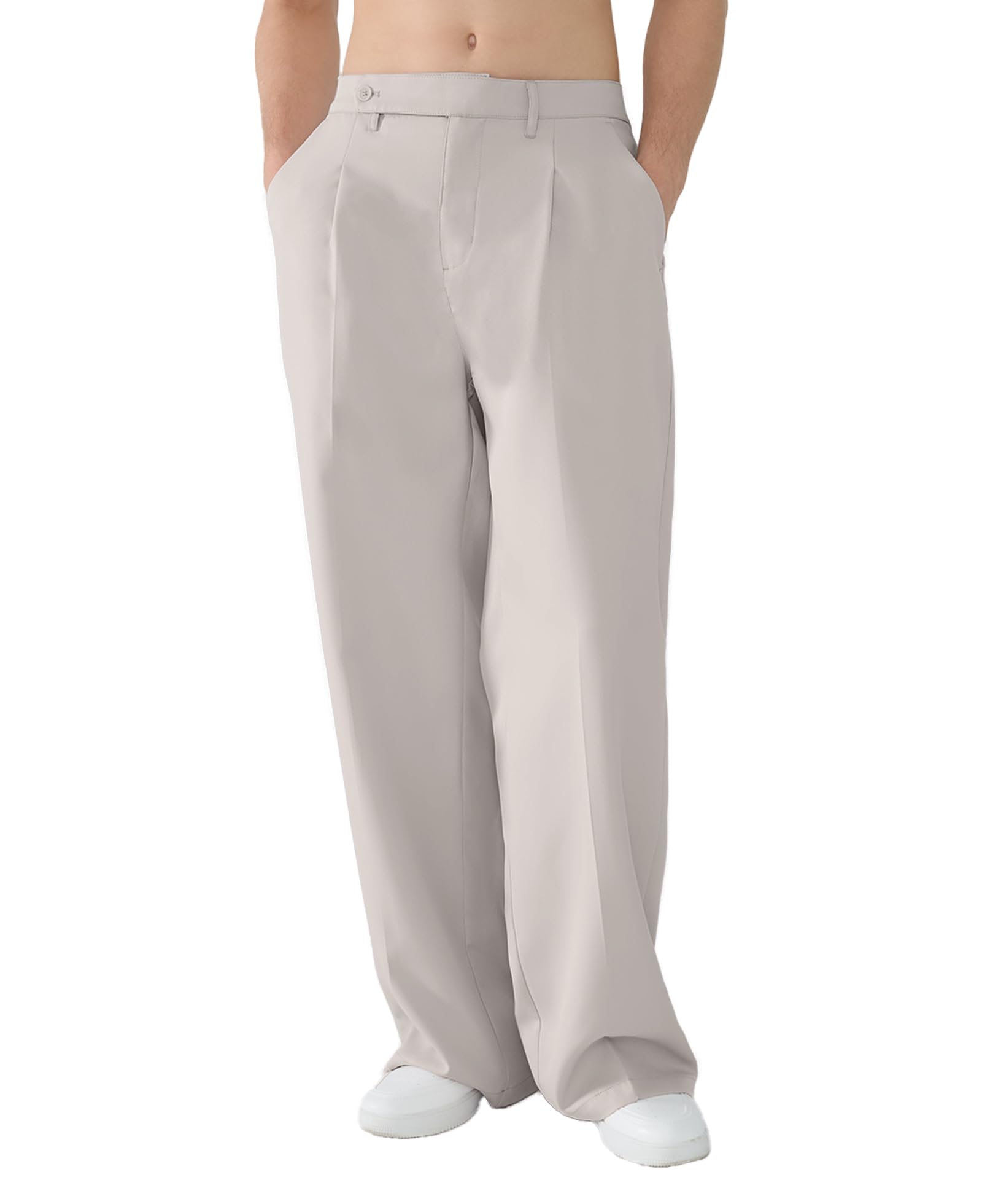 Susclude Mens Casual Dress Pants Pleated Old Money Wide Leg Baggy Pants Fall Relaxed Fit Slacks Work Trousers