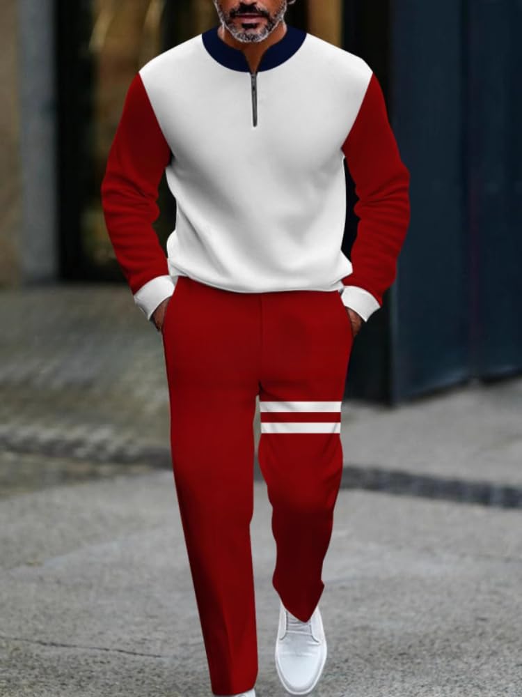 TOVPAO Men's casual sports long sleeved jogging suit two-piece jacket and pants set