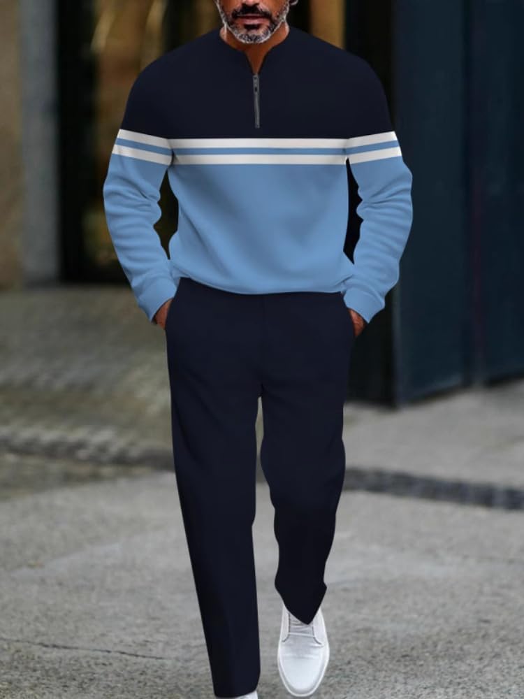 TOVPAO Men's casual sports long sleeved jogging suit two-piece jacket and pants set