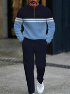 TOVPAO Men's casual sports long sleeved jogging suit two-piece jacket and pants set