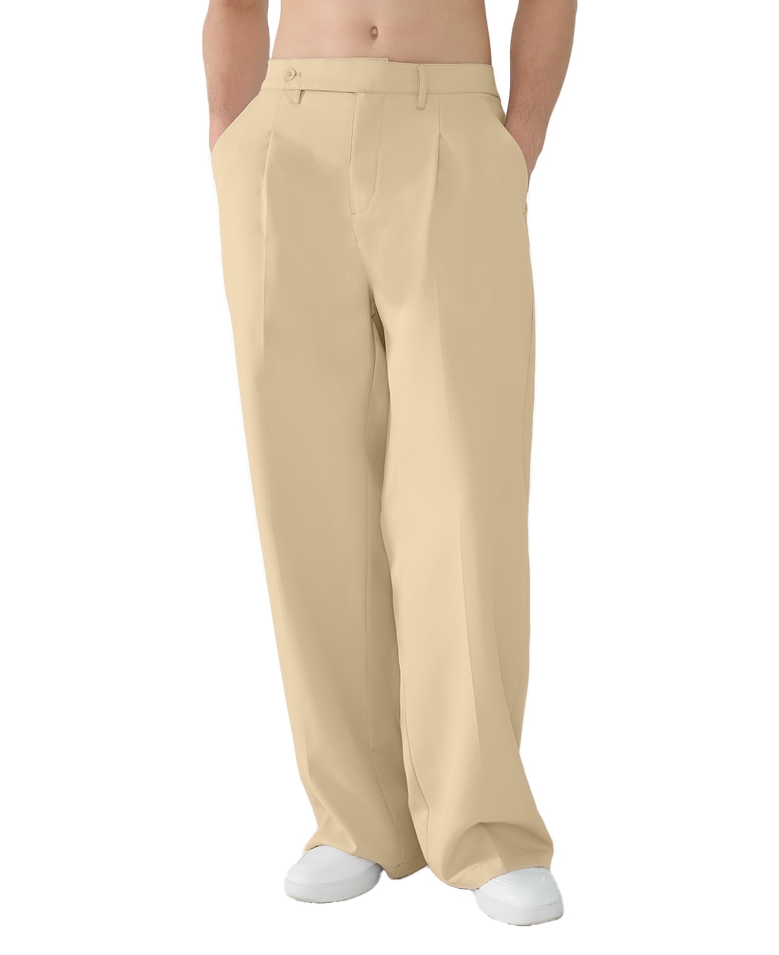 Susclude Mens Casual Dress Pants Pleated Old Money Wide Leg Baggy Pants Fall Relaxed Fit Slacks Work Trousers