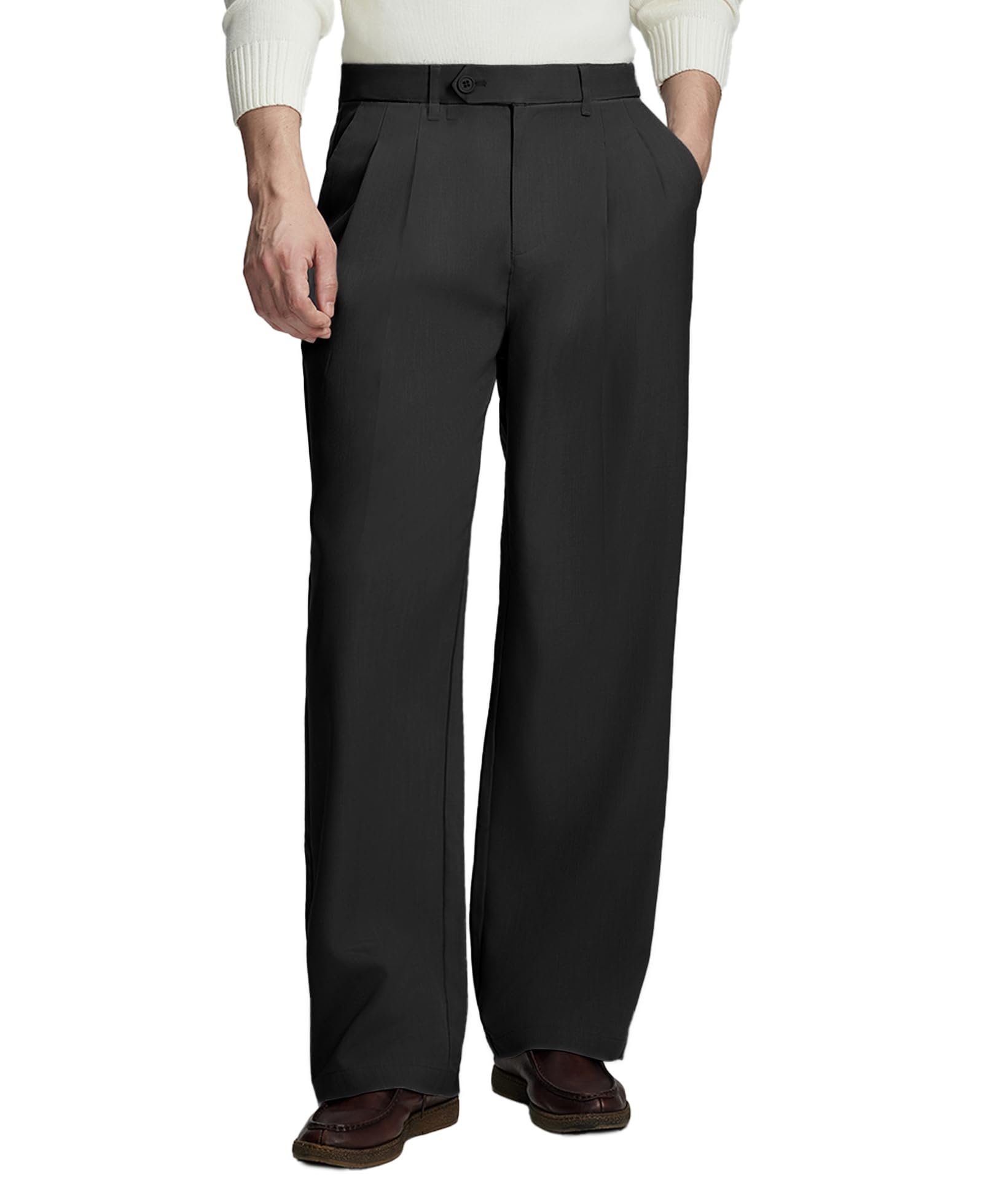 Susclude Mens Casual Dress Pants Old Money Pleated Baggy Wide Leg Vintage Relaxed Fit Slacks Work Office Trousers