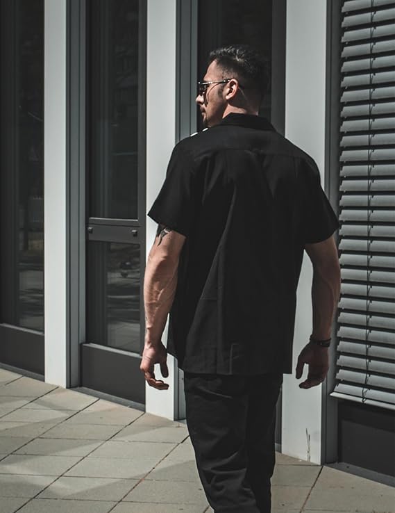 COOFANDY Men's Retro Bowling Shirts Casual Button Down Shirts Beach Wear Clothing Black White