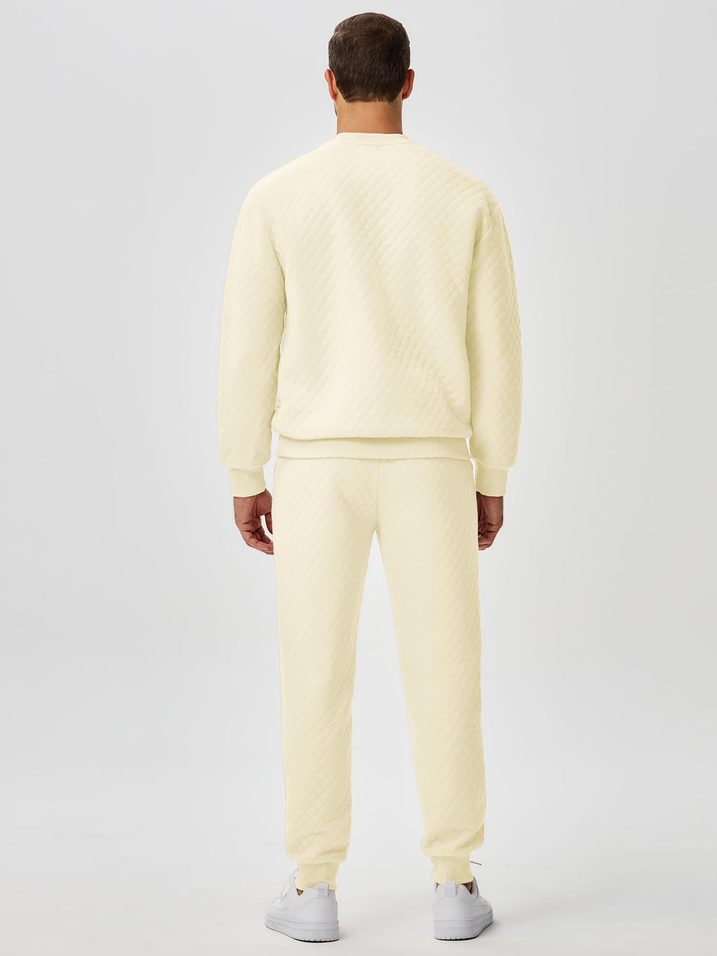 JMIERR Men's Quilted 2 Piece Casual Outfits Crewneck Sweatshirt Tracksuit & Joggers Sweatpants Sweatsuit Set