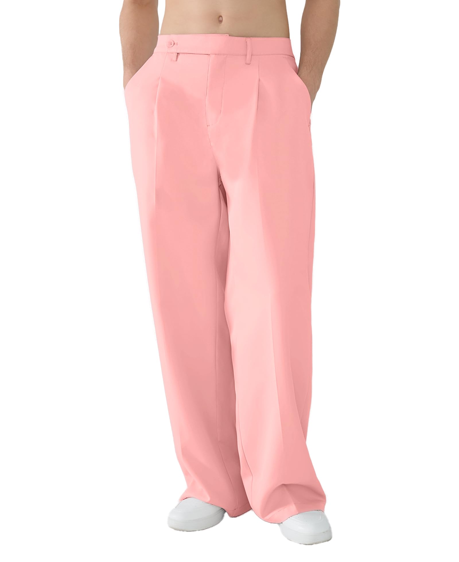 Susclude Mens Casual Dress Pants Pleated Old Money Wide Leg Baggy Pants Fall Relaxed Fit Slacks Work Trousers