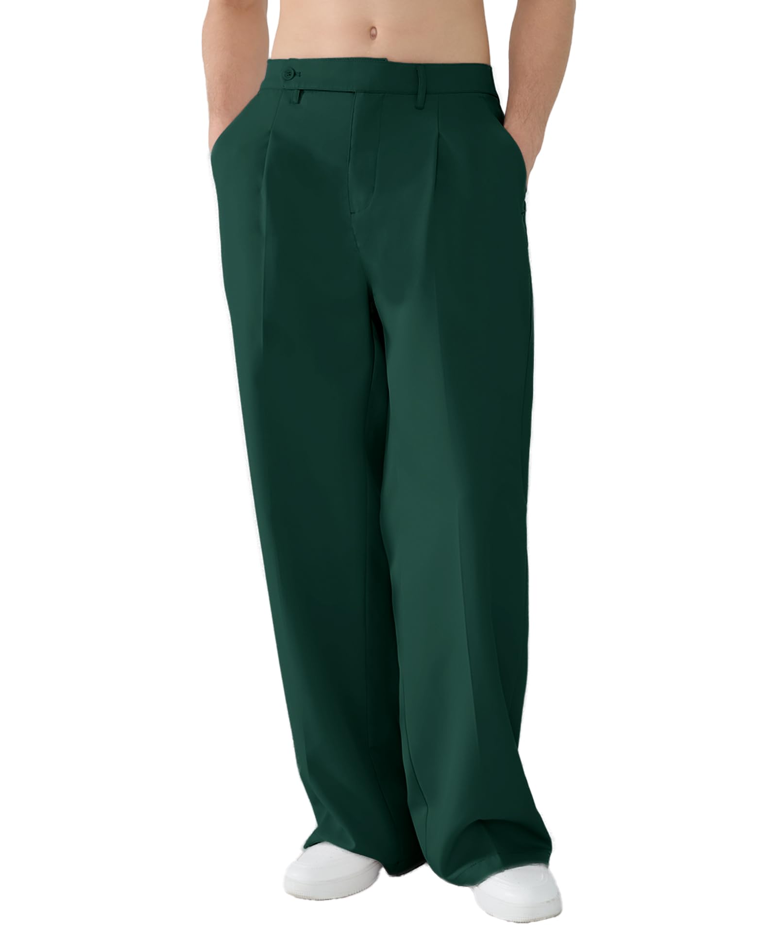 Susclude Mens Casual Dress Pants Pleated Old Money Wide Leg Baggy Pants Fall Relaxed Fit Slacks Work Trousers