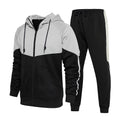 CALUOMATT Men's Hooded Athletic Tracksuit Sweatsuit Long Sleeve Full-Zip Jogging Sweatpants 2 Piece Patchwork Sportsuits