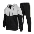 CALUOMATT Men's Hooded Athletic Tracksuit Sweatsuit Long Sleeve Full-Zip Jogging Sweatpants 2 Piece Patchwork Sportsuits