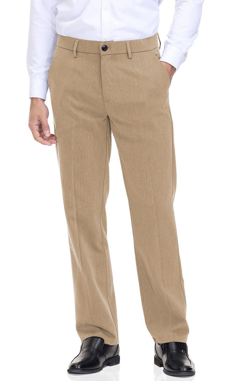 Soojun Men's Classic Fit Flex Waist Flat Front Dress Pant