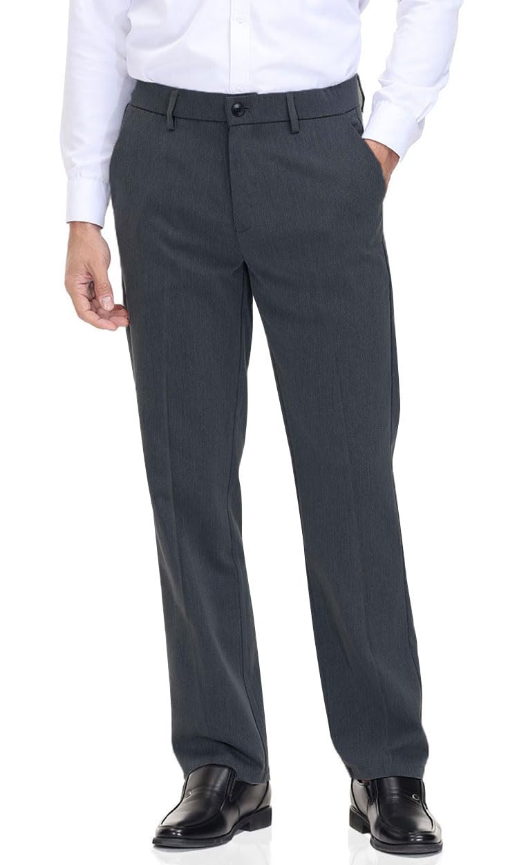 Soojun Men's Classic Fit Flex Waist Flat Front Dress Pant