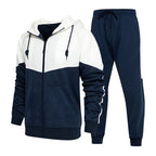 CALUOMATT Men's Hooded Athletic Tracksuit Sweatsuit Long Sleeve Full-Zip Jogging Sweatpants 2 Piece Patchwork Sportsuits
