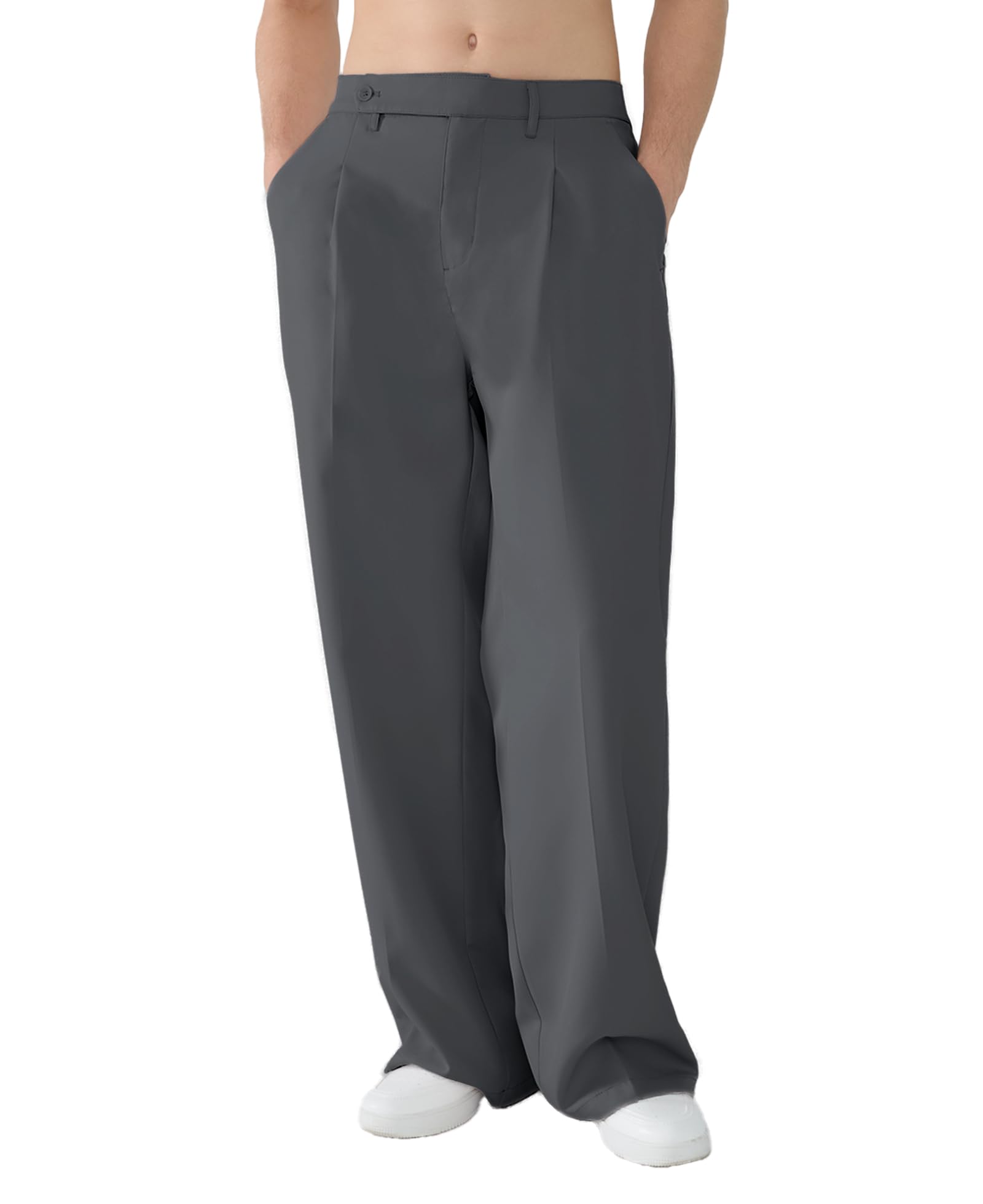 Susclude Mens Casual Dress Pants Pleated Old Money Wide Leg Baggy Pants Fall Relaxed Fit Slacks Work Trousers