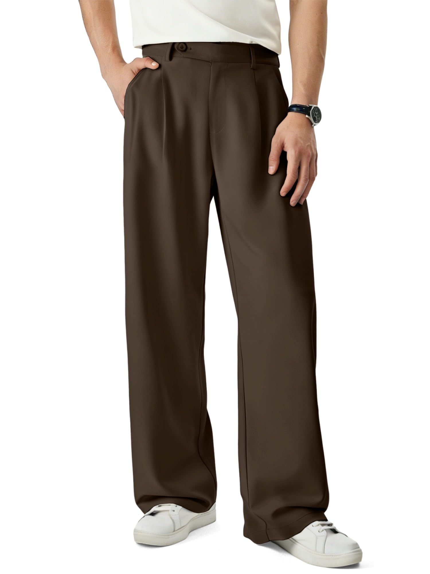 JMIERR Mens Baggy Casual Dress Pants Lightweight Pleated Old Money Wide Leg Pants Loose Relaxed Fit Trousers