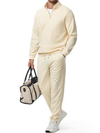 JMIERR 2025 Men Fall Tracksuit 2 Piece Set Old Money Polo Quarter Zip Twill Sweatsuits Jogging Sweatpants Loungewear