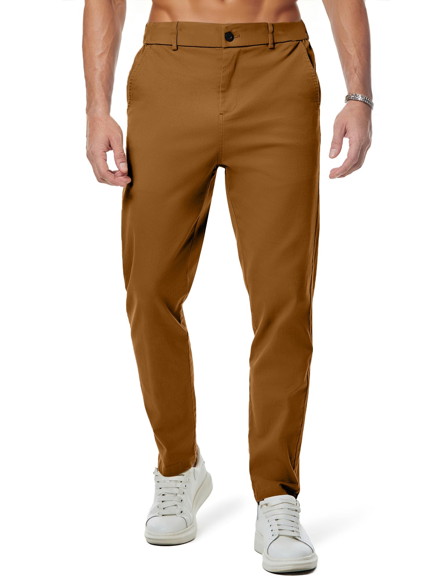 JMIERR Men's Chino Pants Casual Elastic Waist Tapered Golf Trousers